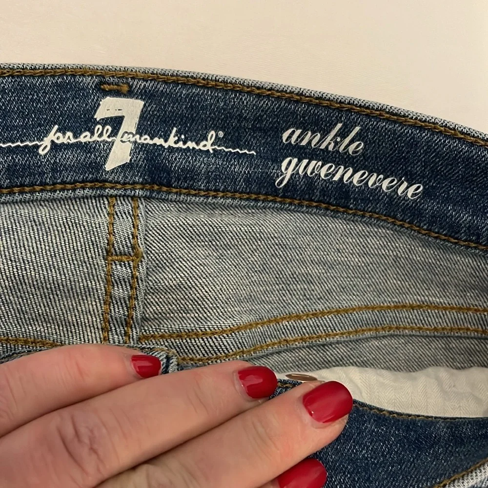 7 FOR ALL MANKIND size 26 blue jeans ANKLE GWENEVERE. stretch distressed hem - Picture 16 of 16